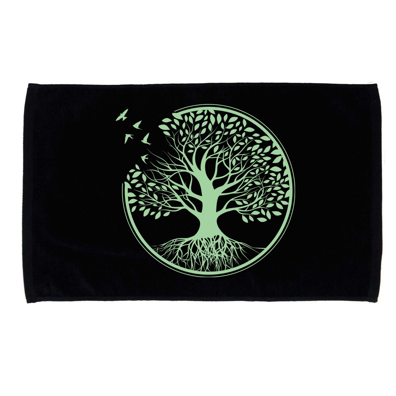 Green Tree Roots And Birds Emblem Nature Lover Microfiber Hand Towel