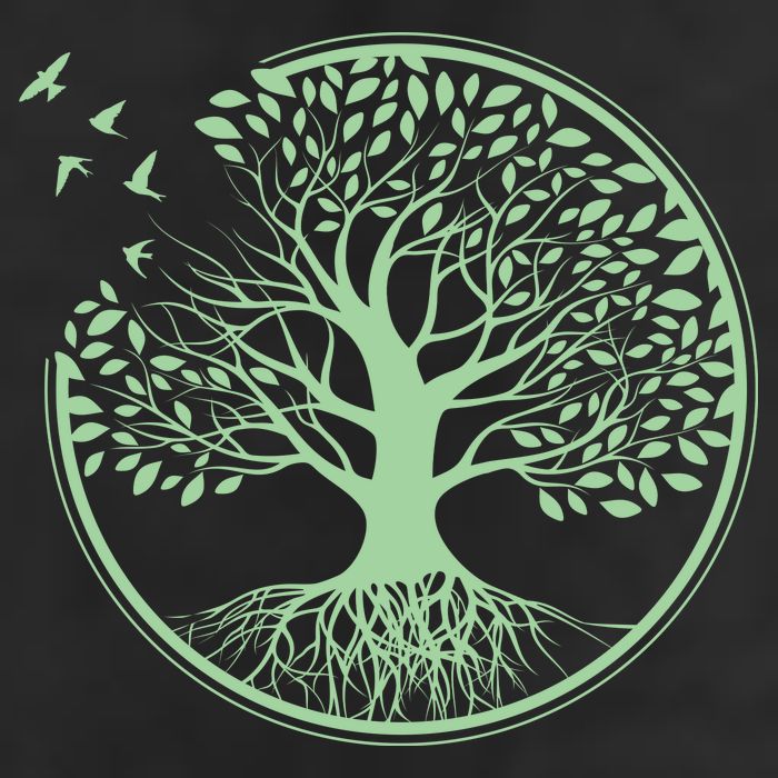 Green Tree Roots And Birds Emblem Nature Lover Microfiber Hand Towel