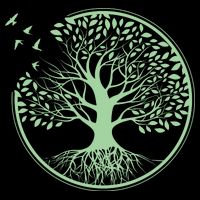 Green Tree Roots And Birds Emblem Nature Lover Cropped Pullover Crew