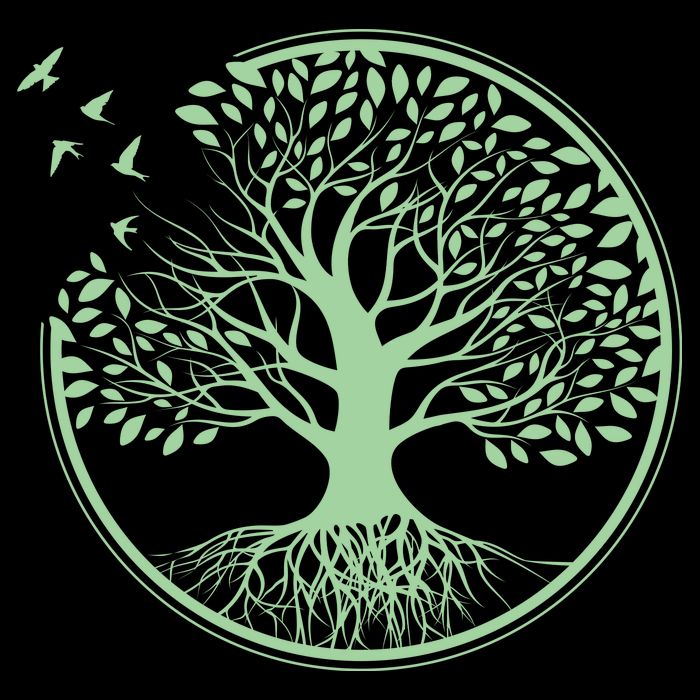 Green Tree Roots And Birds Emblem Nature Lover Cropped Pullover Crew