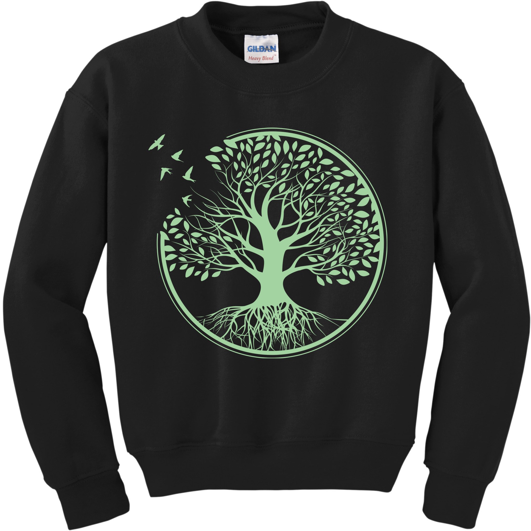 Green Tree Roots And Birds Emblem Nature Lover Kids Sweatshirt