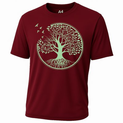 Green Tree Roots And Birds Emblem Nature Lover Performance Shirt