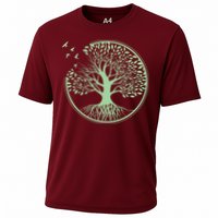 Green Tree Roots And Birds Emblem Nature Lover Cooling Performance Crew T-Shirt