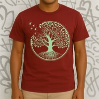 Green Tree Roots And Birds Emblem Nature Lover T-Shirt