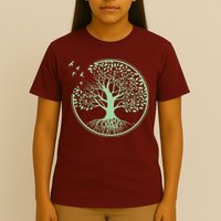 Green Tree Roots And Birds Emblem Nature Lover T-Shirt
