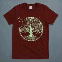 Green Tree Roots And Birds Emblem Nature Lover T-Shirt