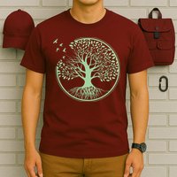 Green Tree Roots And Birds Emblem Nature Lover T-Shirt