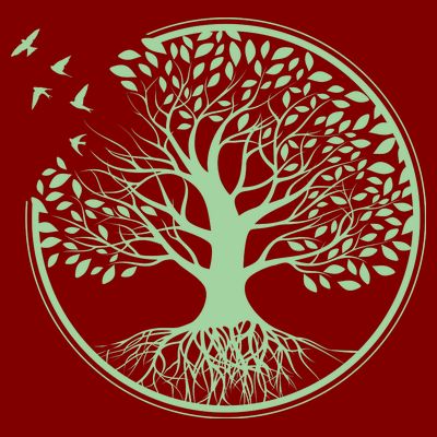 Green Tree Roots And Birds Emblem Nature Lover T-Shirt