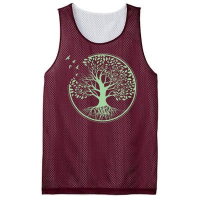 Green Tree Roots And Birds Emblem Nature Lover Mesh Reversible Basketball Jersey Tank