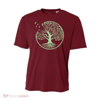 Green Tree Roots And Birds Emblem Nature Lover Youth Performance Sprint T-Shirt