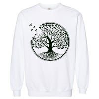 Green Tree Roots And Birds Emblem Nature Lover Garment-Dyed Sweatshirt
