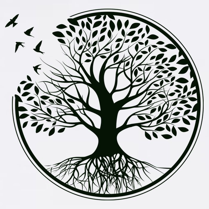 Green Tree Roots And Birds Emblem Nature Lover Garment-Dyed Sweatshirt