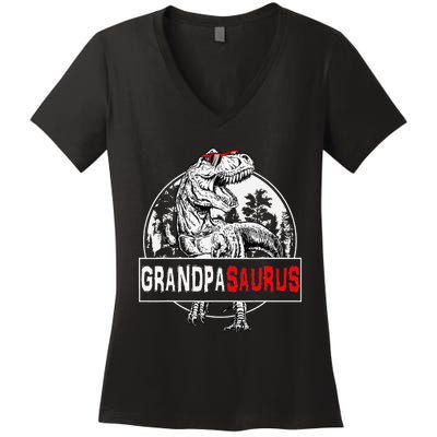 Grandpasaurus T rex Dinosaur Grandpa Saurus Family Matching Women's V-Neck T-Shirt