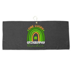 Geography Teacher Rainbow St Patricks Day One Lucky Teacher Gift Large Microfiber Waffle Golf Towel