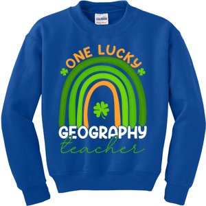 Geography Teacher Rainbow St Patricks Day One Lucky Teacher Gift Kids Sweatshirt