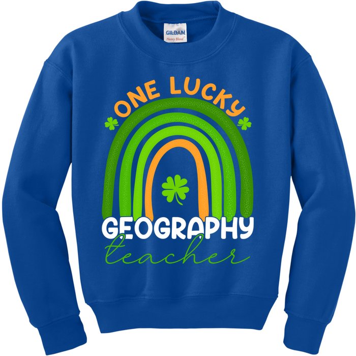 Geography Teacher Rainbow St Patricks Day One Lucky Teacher Gift Kids Sweatshirt