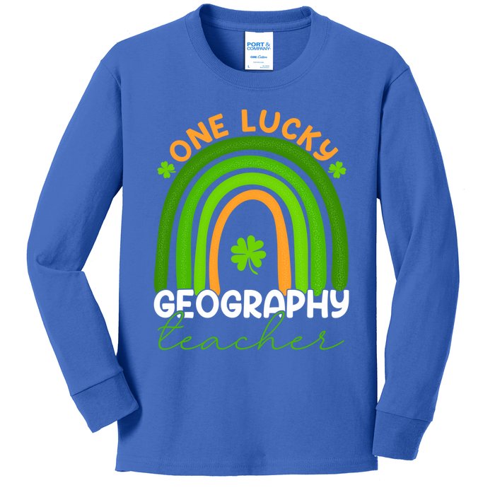 Geography Teacher Rainbow St Patricks Day One Lucky Teacher Gift Kids Long Sleeve Shirt