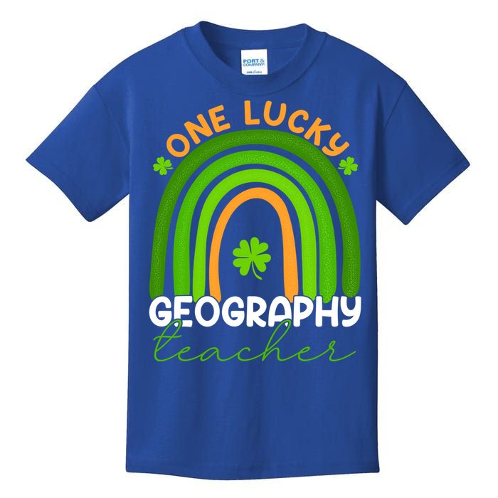 Geography Teacher Rainbow St Patricks Day One Lucky Teacher Gift Kids T-Shirt