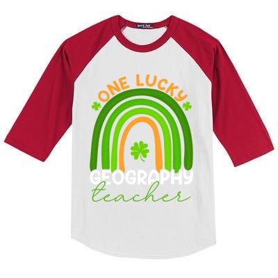 Geography Teacher Rainbow St Patricks Day One Lucky Teacher Gift Kids Colorblock Raglan Jersey