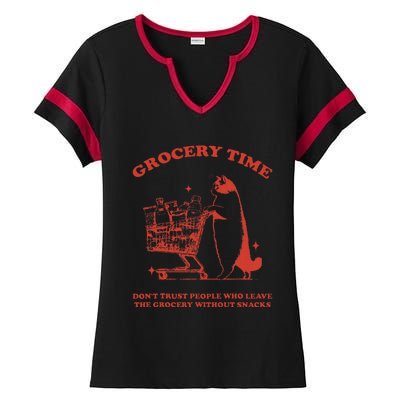 Grocery Time Retro Sarcastic Retro Vintage Cat Lover Ladies Halftime Notch Neck Tee