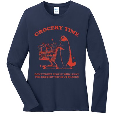 Grocery Time Retro Sarcastic Retro Vintage Cat Lover Ladies Long Sleeve Shirt