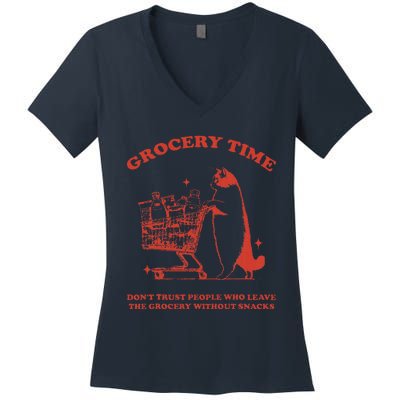 Grocery Time Retro Sarcastic Retro Vintage Cat Lover Women's V-Neck T-Shirt