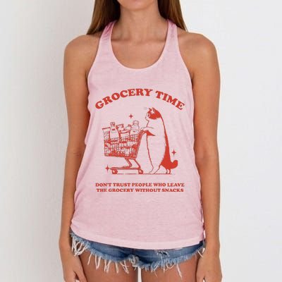 Grocery Time Retro Sarcastic Retro Vintage Cat Lover Women's Knotted Racerback Tank