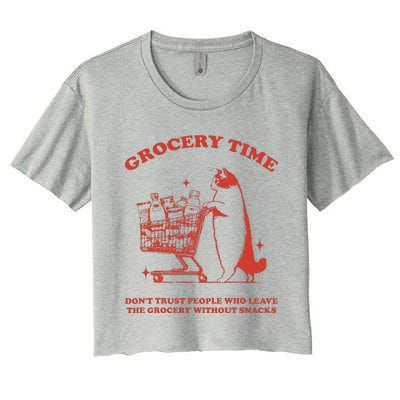 Grocery Time Retro Sarcastic Retro Vintage Cat Lover Women's Crop Top Tee