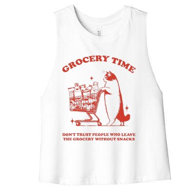 Grocery Time Retro Sarcastic Retro Vintage Cat Lover Women's Racerback Cropped Tank