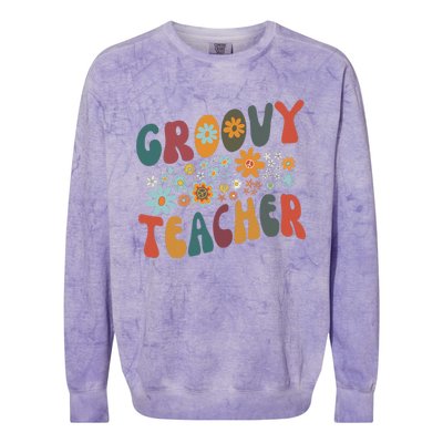 Groovy Teacher Retro Colorful Design Teacher Day Teaching Colorblast Crewneck Sweatshirt