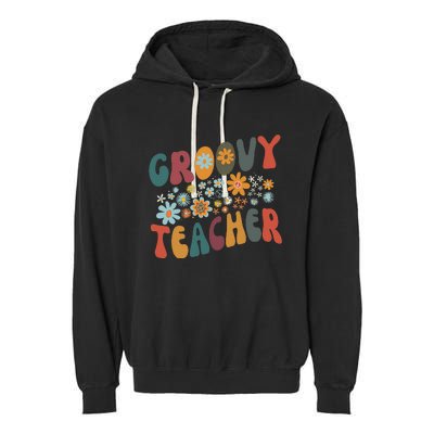 Groovy Teacher Retro Colorful Design Teacher Day Teaching Garment-Dyed Fleece Hoodie