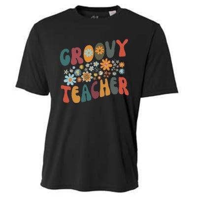 Groovy Teacher Retro Colorful Design Teacher Day Teaching Cooling Performance Crew T-Shirt