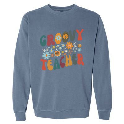 Groovy Teacher Retro Colorful Design Teacher Day Teaching Garment-Dyed Sweatshirt