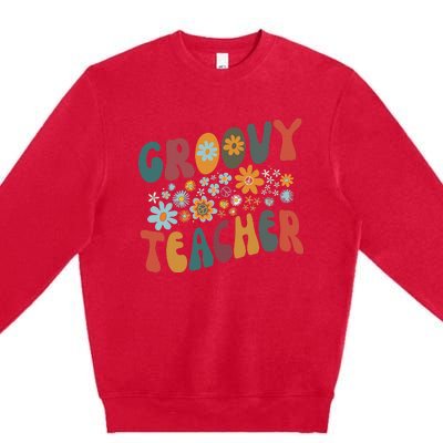 Groovy Teacher Retro Colorful Design Teacher Day Teaching Premium Crewneck Sweatshirt