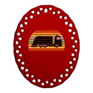 Garbage Truck Retro Ceramic Oval Ornament