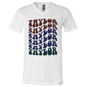 Girl Taylor Retro First Name Personalized V-Neck T-Shirt