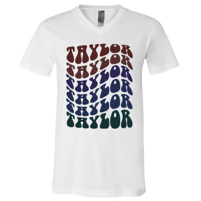 Girl Taylor Retro First Name Personalized V-Neck T-Shirt