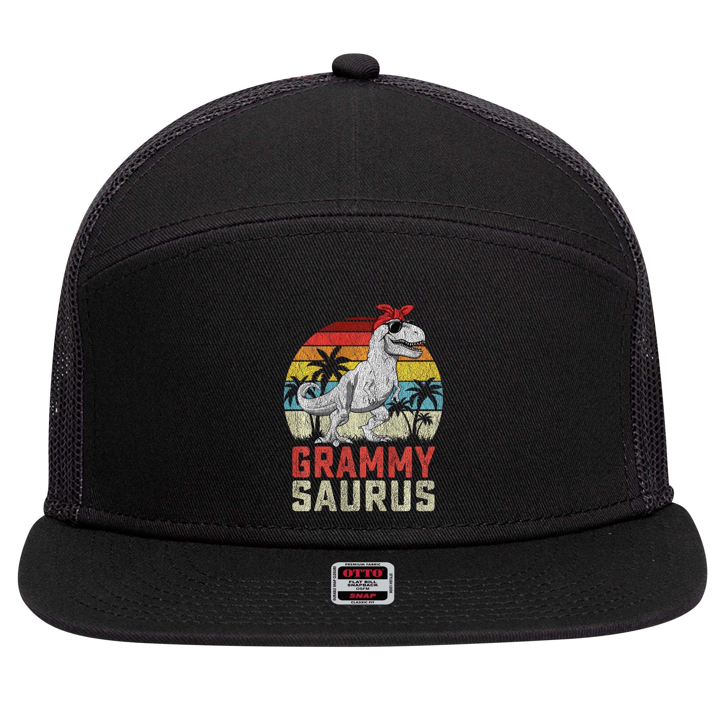 Grammysaurus T Rex Dinosaur Grammy Saurus MotherS Family Sweat 7 Panel Mesh Trucker Snapback Hat