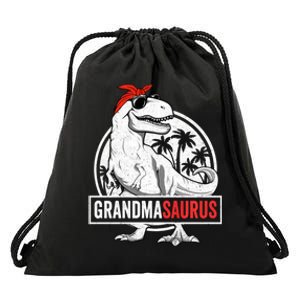 Grandmasaurus T Rex Dinosaur Grandma Saurus Family Matching Long Sleeve Drawstring Bag