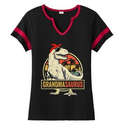 Grandmasaurus T Rex Dinosaur Grandma Saurus Family Matching Ladies Halftime Notch Neck Tee