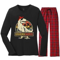 Grandmasaurus T Rex Dinosaur Grandma Saurus Family Matching Women's Long Sleeve Flannel Pajama Set 