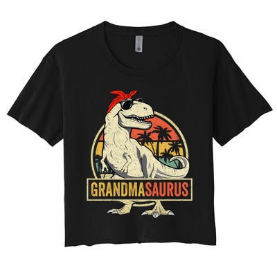 Grandmasaurus T Rex Dinosaur Grandma Saurus Family Matching Women's Crop Top Tee