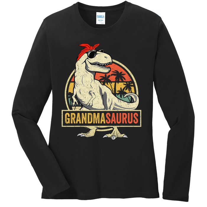 Grandmasaurus T Rex Dinosaur Grandma Saurus Family Matching Ladies Long Sleeve Shirt