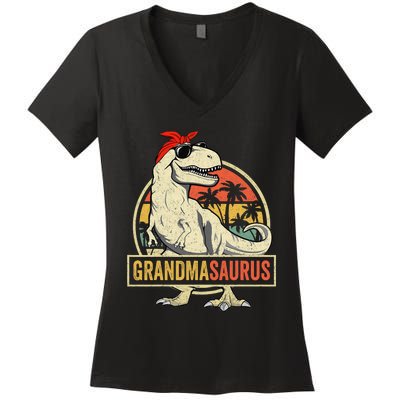 Grandmasaurus T Rex Dinosaur Grandma Saurus Family Matching Women's V-Neck T-Shirt