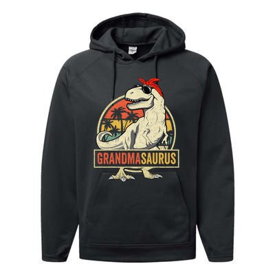 Grandmasaurus T Rex Dinosaur Grandma Saurus Family Matching Performance Fleece Hoodie