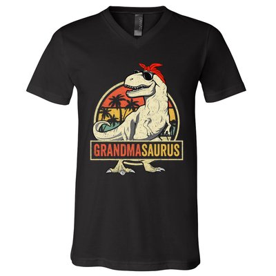 Grandmasaurus T Rex Dinosaur Grandma Saurus Family Matching V-Neck T-Shirt