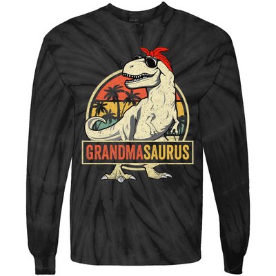 Grandmasaurus T Rex Dinosaur Grandma Saurus Family Matching Tie-Dye Long Sleeve Shirt