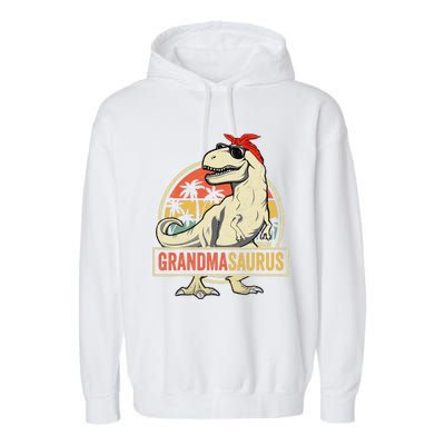 Grandmasaurus T Rex Dinosaur Grandma Saurus Family Matching Garment-Dyed Fleece Hoodie