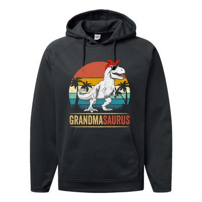 Grandmasaurus T Rex Dinosaur Grandma Saurus Family Matching Performance Fleece Hoodie