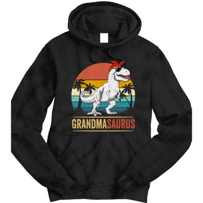 Grandmasaurus T Rex Dinosaur Grandma Saurus Family Matching Tie Dye Hoodie